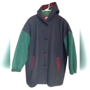Wool Winter NYG Red/Blue/Green 80's Colored Patchwork  Women's Coat Size Large